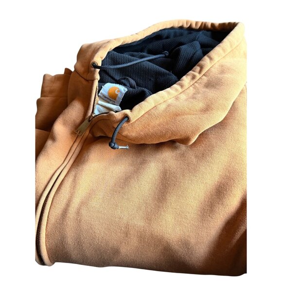 Carhartt Mens Sandstone Hooded Full-Zip Jacket Brown XL Lined  *note flaw sleeve - Picture 2 of 13
